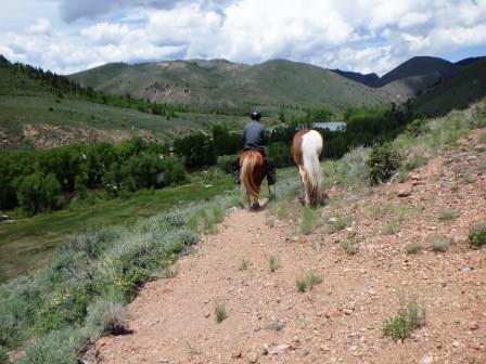 Pete and horsesi look down on Encampment River dude ranch 